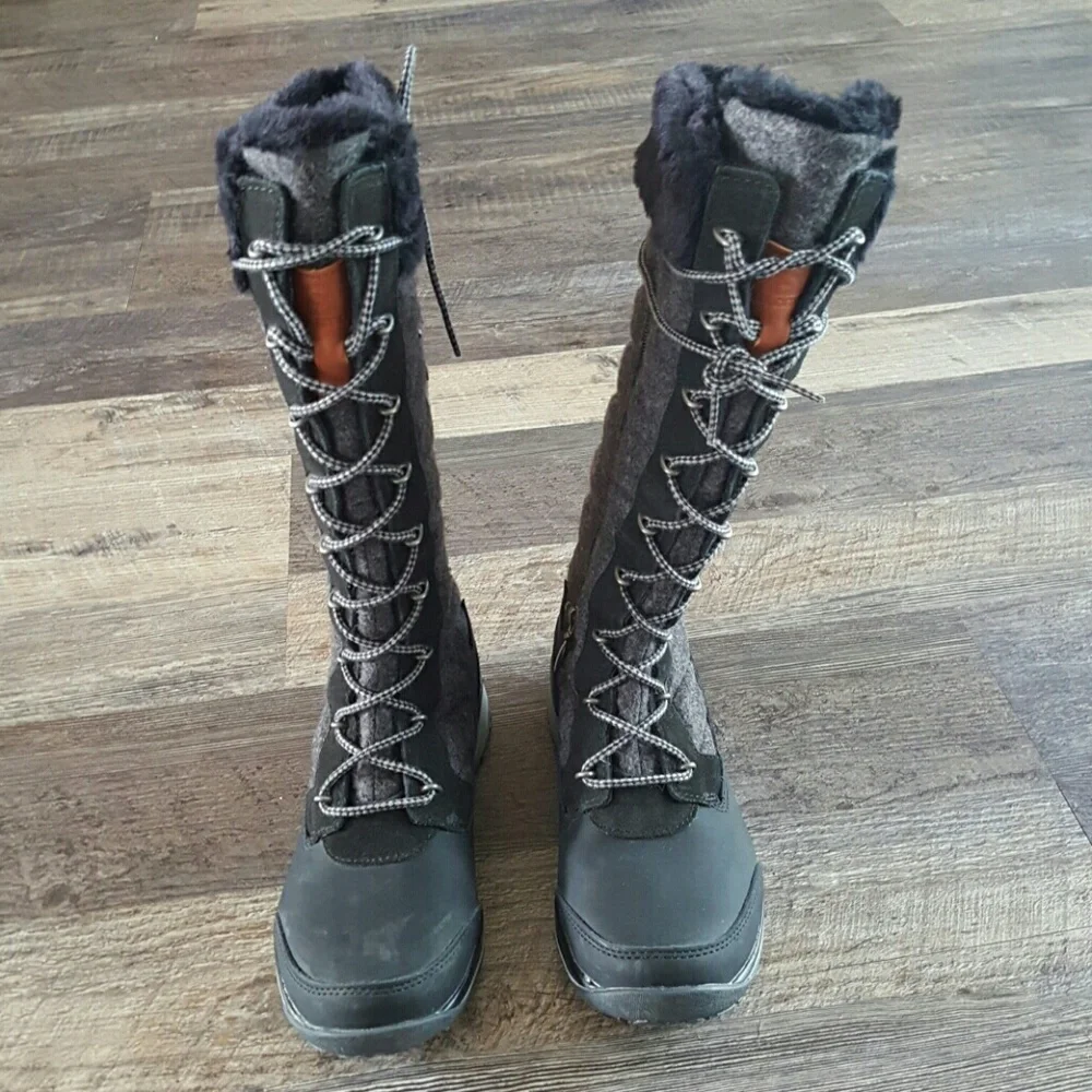 Salomon Lace Up Winter Boots Women US 5.5 Black Gray Zipper Durable